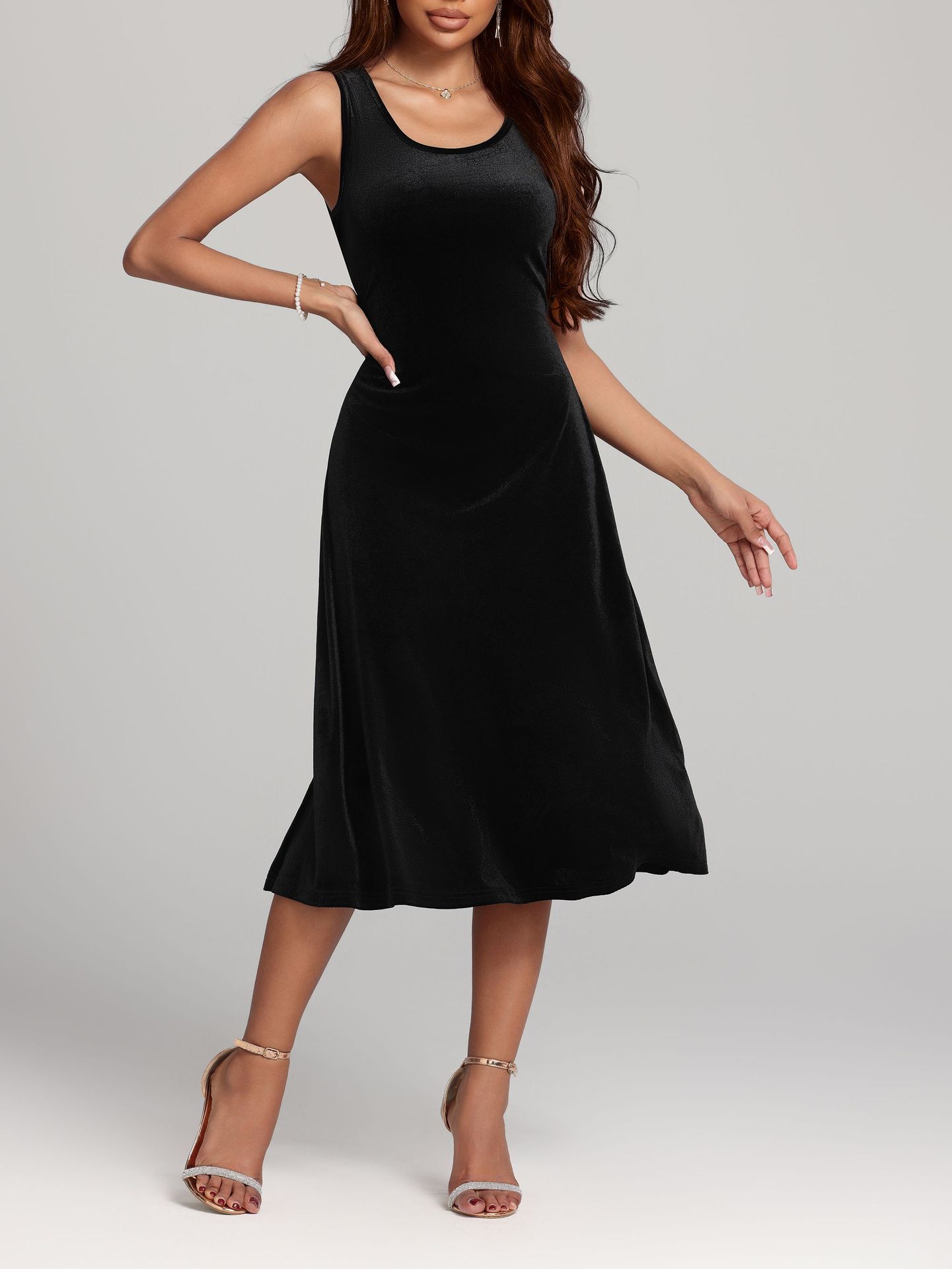 Autumn Winter Mid Length Sexy Slimming High Sense Pleuche Dress Women Dress