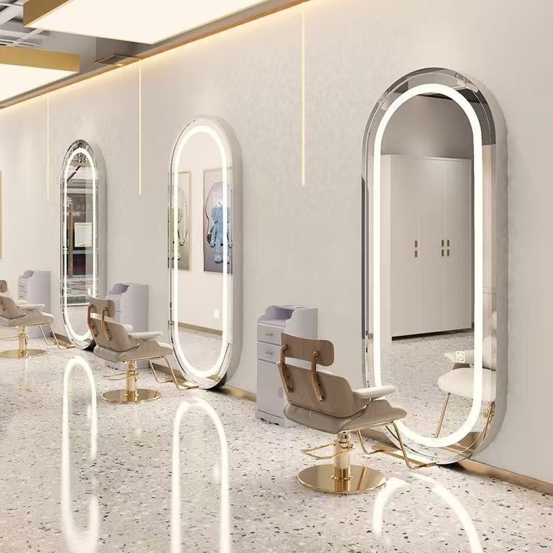 Espejo especial de peluquería espejo de peluquería espejo de peluquería con lámpara LED unilateral iluminado espejo de peluquería de pared espejo de peluquería
