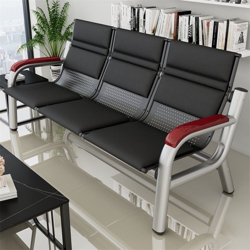 Office Sofa and Coffee Table Set, Lounge Row Chairs, Simple Three-Seater Iron Frame Bench, Hallway Waiting Sofa Chair