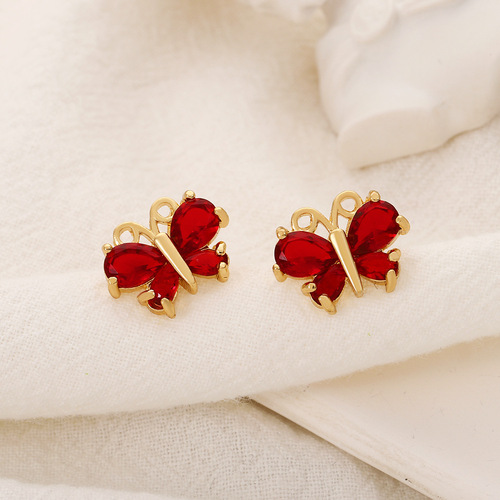 Ins Supernatural Sapphires Butterfly Earrings, Fashionable and Cute, Small, Multicolored Alloy Animal Earrings, Foreign Trade Cross-Border Accessories