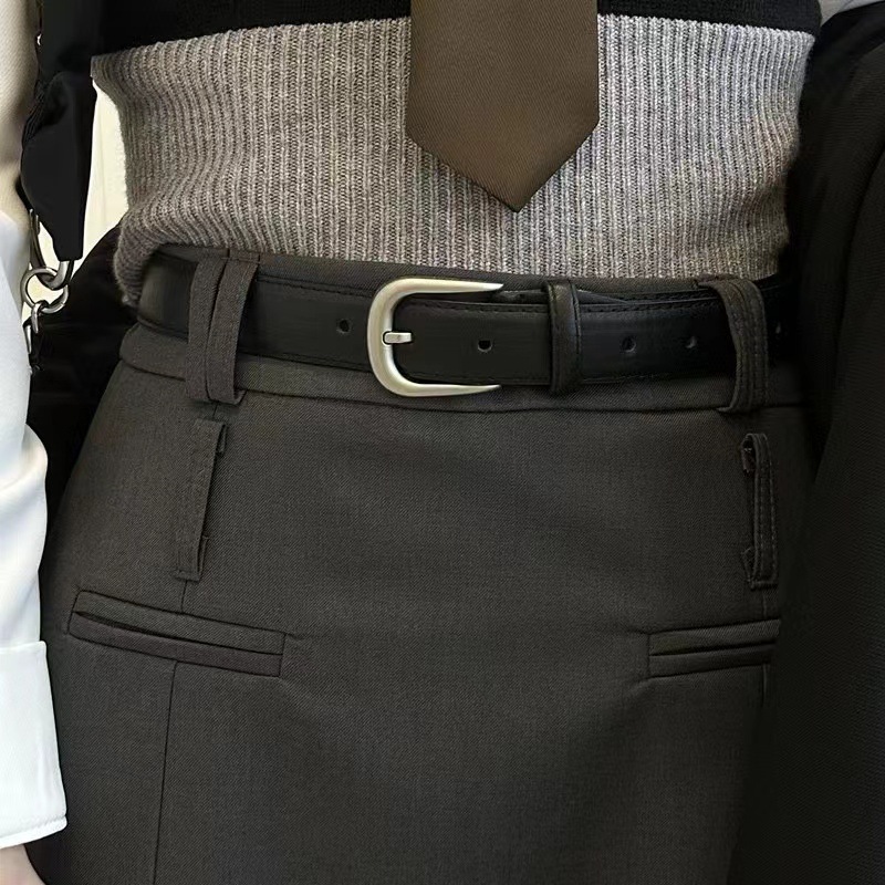 Novo cinto de venda quente para mulheres, versátil com jeans, cinto de cintura simples, textura coreana, cinto de fivela de prata, elegante_voghion.com