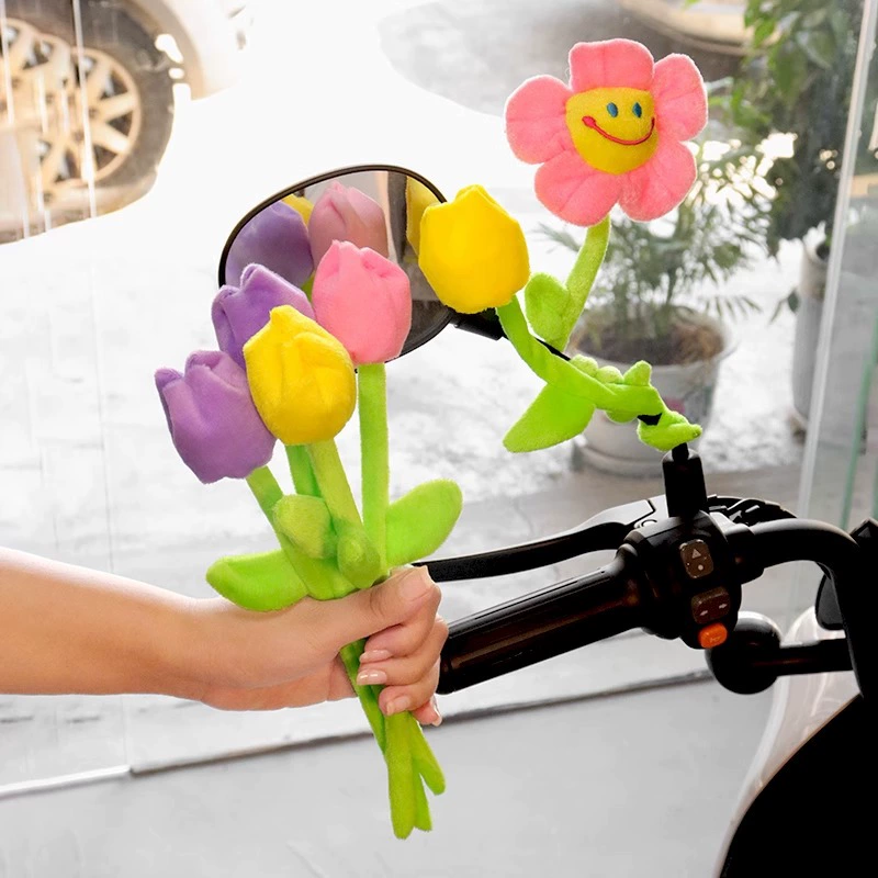 Декоративное зеркало заднего вида для электромобиля, милый мультяшный тюльпан, украшение для мотоцикла, аккумулятора, автомобиля, маленькие аксессуары, кукла