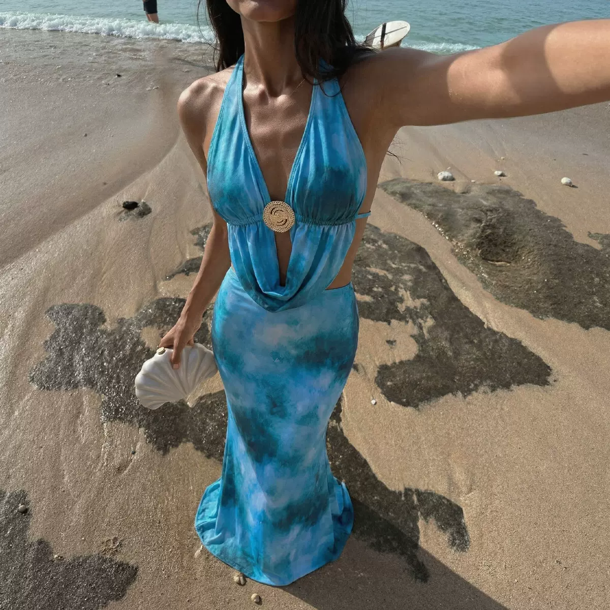 2026欧美泳衣性感沙滩裙长款挂脖防嗮露背扎染时尚亚马逊外贸泳装