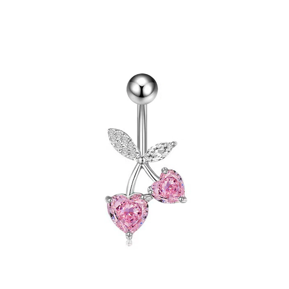 Belly Button Ring, Stainless Steel & Copper, Pink Zircon Accent, Multiple Style Options