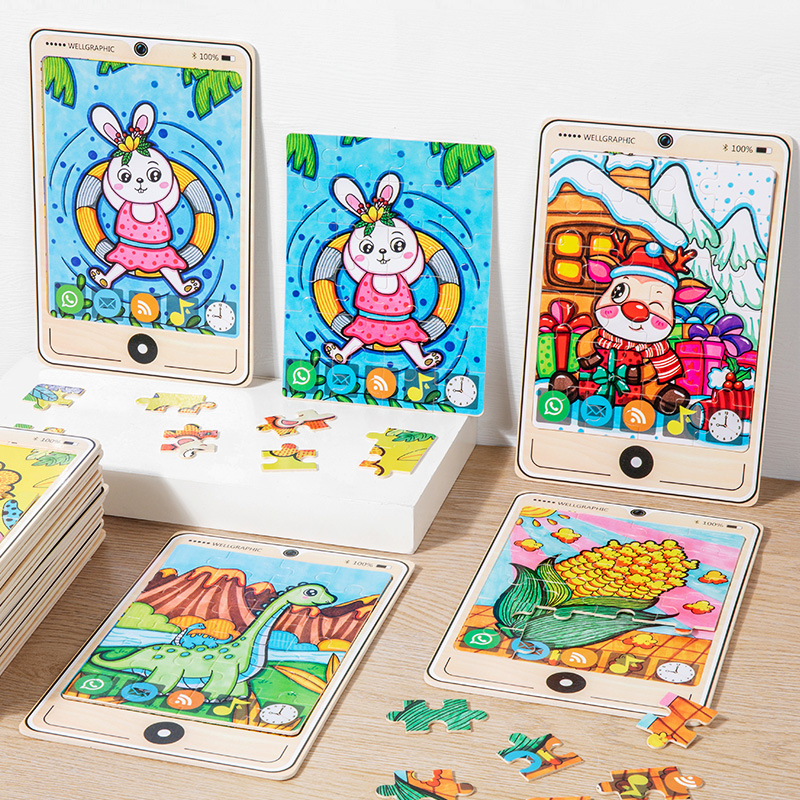 Madera 22 modelos de teléfonos móviles rompecabezas dibujos animados para niños rompecabezas plano de madera educación temprana para bebés juguetes intelectuales útiles