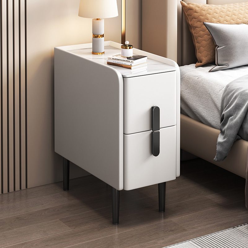 Solid Wood Mini Bedside Table, Modern and Simple, 25cm Storage Cabinet, Small Smart Cabinet, Light Luxury Slate Ultra-Narrow Bedside Cabinet