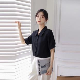 Retro Lapel Slim and Chic Shirt Design Summer Thin Short-Sleeved Chiffon Shirt