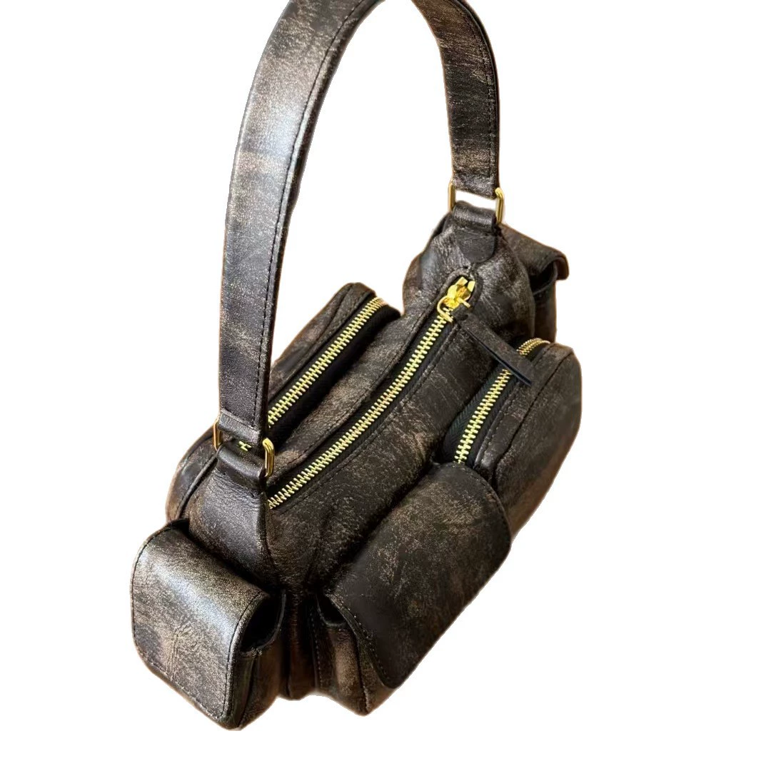 Сумка подмышечная ретро, натуральная кожа, винтажная патина, 21 × 6 × 12 см