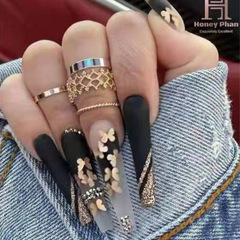 Long wearable nail ballet nail gold butterfly drill model fake nail nail sticker finished product detachable nail plate nail sticker