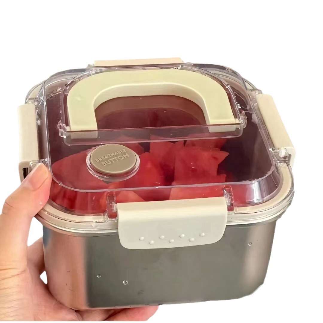 Caja de conservación fresca portátil de acero inoxidable con tapa, caja sellada multifuncional refrigerada, caja bento de gran capacidad, al vapor y horneable