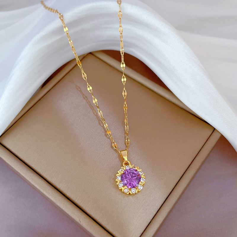 Elegant Geometric Stainless Steel Inlay Artificial Gemstones Necklace 1 Piece