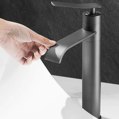 Gun gray washbasin faucet sink countertop basin bathroom black waterfall face basin hot and cold water faucet