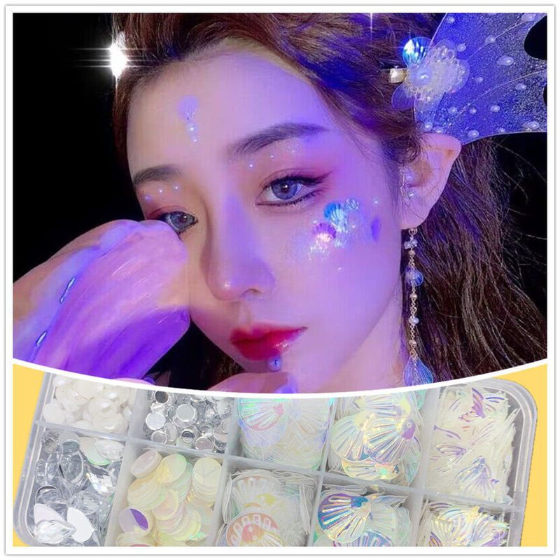 Symphony Mermaid Bright Scale Shell Nail Art Eye Makeup Sticker Sequin Pearl Shark Tear Han Dynasty Face Sticker Jewelry Photo
