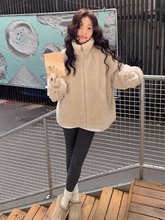 可爱羊羔毛女冬季外套加绒加厚棉袄毛绒棉服大码女装摇粒绒防寒