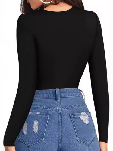 European and American tops, tight jumpsuits, female hotties, long-sleeved bullets, milk silk, women's triangular jumpsuits, sexy hotties,