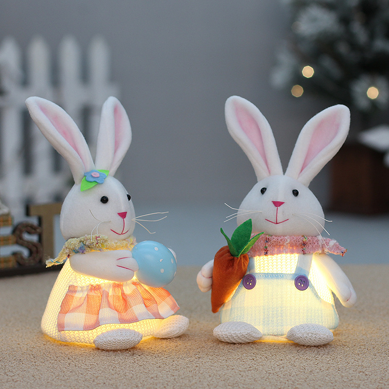 厂家批发跨境新品复活节发光兔子玩偶摆件复活彩蛋布艺萝卜装饰品
