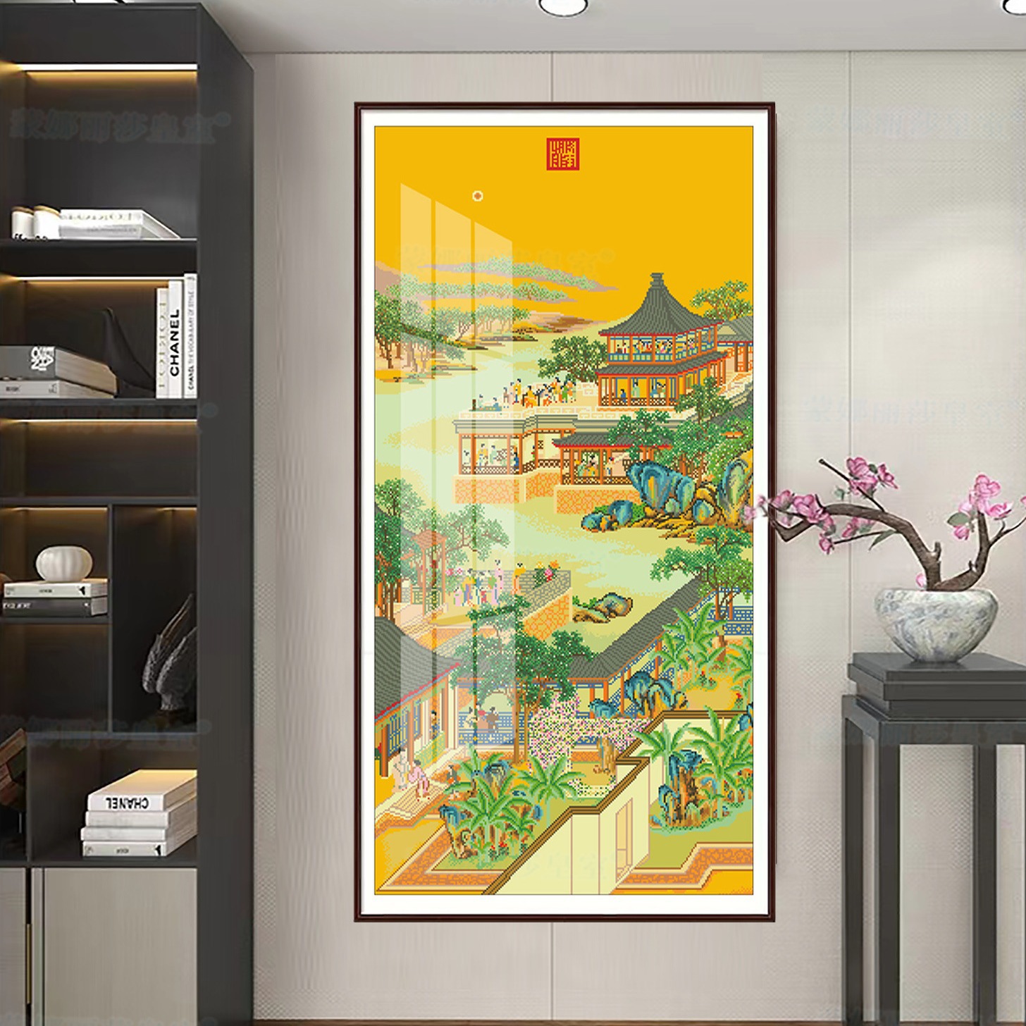 [Gran cuadrícula] bienes genuinos Mona Lisa Royal punto de cruz Yongzheng Diciembre-Agosto pintura china para disfrutar de la Luna