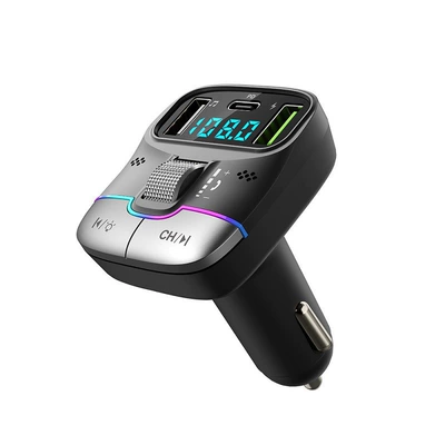 Car Bluetooth 5.3 FM Transmitter with Multi-port Fast Charging, Sliding Adjustment, LCD Screen, Car MP3 Receiver (Car mp3) - black