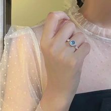 海蓝宝珍珠戒指女小众设计锆石食指戒轻奢高级感时尚个性百搭指环