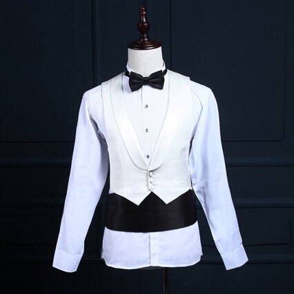 Men's Dress White Vest Large Round Neck Vest for Stage Performance Sleeveless Ma Gua Tuxedo Joker Vest