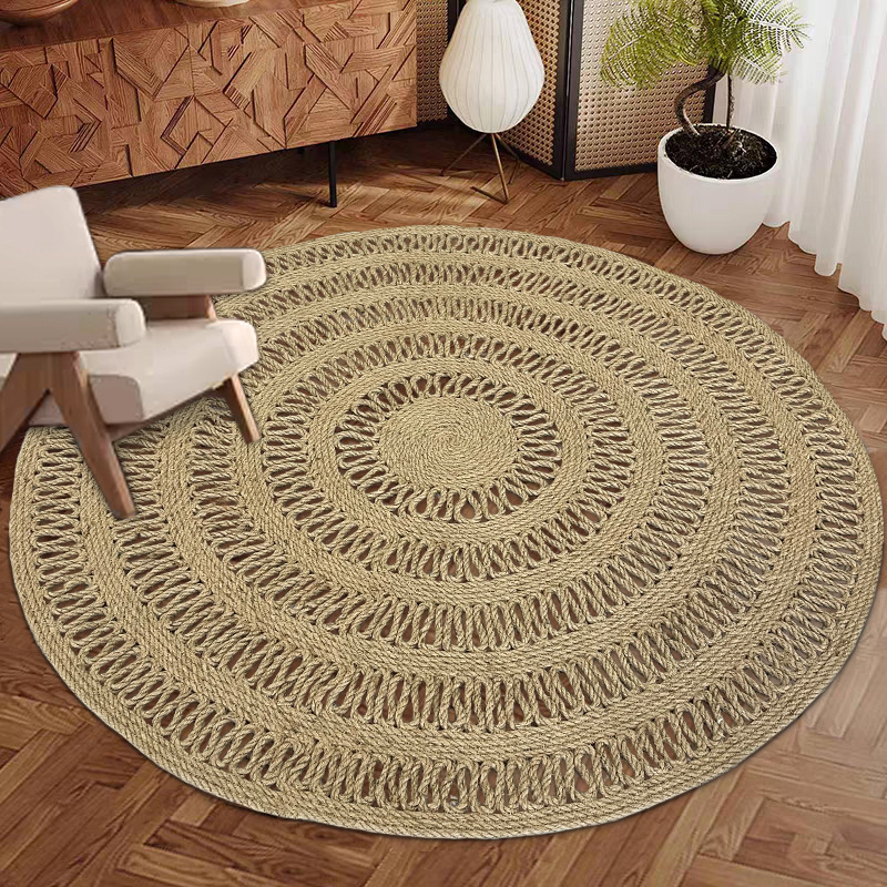 Alfombras de tejido de yute, alfombras de suelo de empalme, alfombras de mesa de té redonda, alfombras de invierno y otoño, nuevas alfombras simples