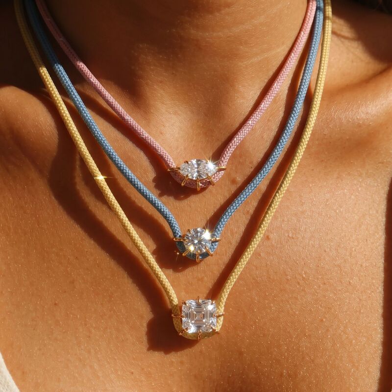 Macaron-colored woven rope necklace with multi-pronged marquise, oval, square, and round zircon stones, simple and suitable for commuting, for girls, Amazon Macaron-colored woven rope necklace with multi-pronged marquise, oval, square, and round zircon stones, simple and suitable for commuting, for girls, Amazon