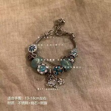 潘家复古银色爱心蝴蝶串珠手链女百搭轻奢DIY珠子欧美风手饰批发