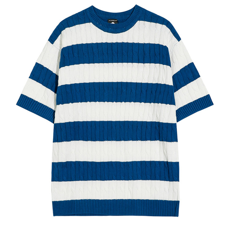 Camiseta de punto camiseta de manga corta hombre delgada seda de hielo transpirable rayas de verano de alto nivel viejo viento de dinero fábrica transfronteriza al por mayor