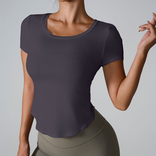 ins2024 Cross-border New Style Athletic Short Sleeve Tie-up Back Beauty Sport Yoga Tight Shaping Fitness Short T