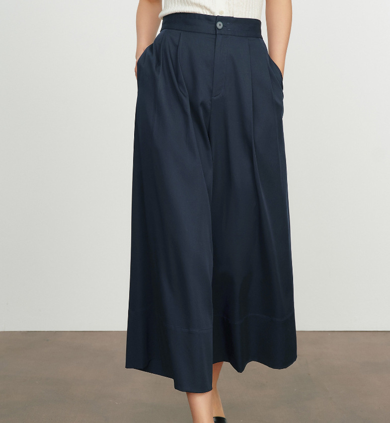Quần culottes nữ ống rộng dáng suông, cạp cao co giãn, mặc xuân hè — Xanh lông mòng đen chi tiết 2