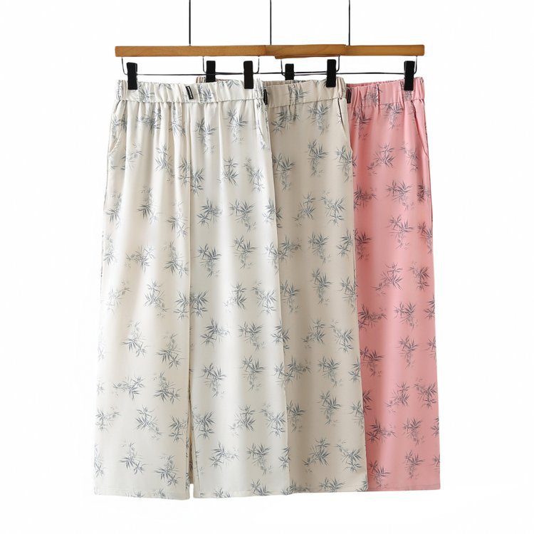 Summer Mom Casual Pants with Elastic Waist, Plus Size Floral Versatile Casual Long Pants, High Elasticity Straight Pants