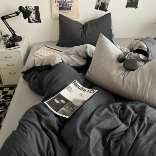 Class A Maternal and Infant Grade Solid Color Washed Cotton Four-piece Set Simple Plain Quilt Cover Student Bed Sheet Quilt Cover Bed Cover Three-piece Set