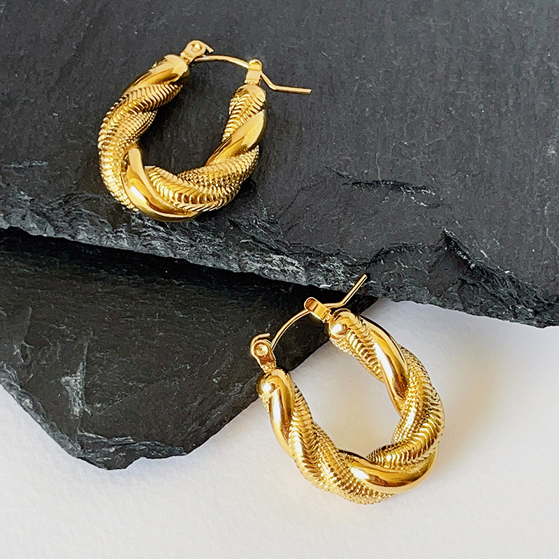 Daily Occasion Titanium Steel Material 1 Pair Fashion Twist Plating Titanium Steel 18k Gold Plated Earrings