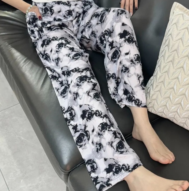 [Pantalones rectos de seda de algodón] El verano delgado de las mujeres es delgado, recto, suelto, se puede usar, protector solar, frío, pantalones de casa, pantalones de pijama