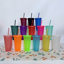 跨境爆款24oz大容量塑料吸管杯咖啡杯时尚奶茶杯闪粉PP可乐冷饮杯