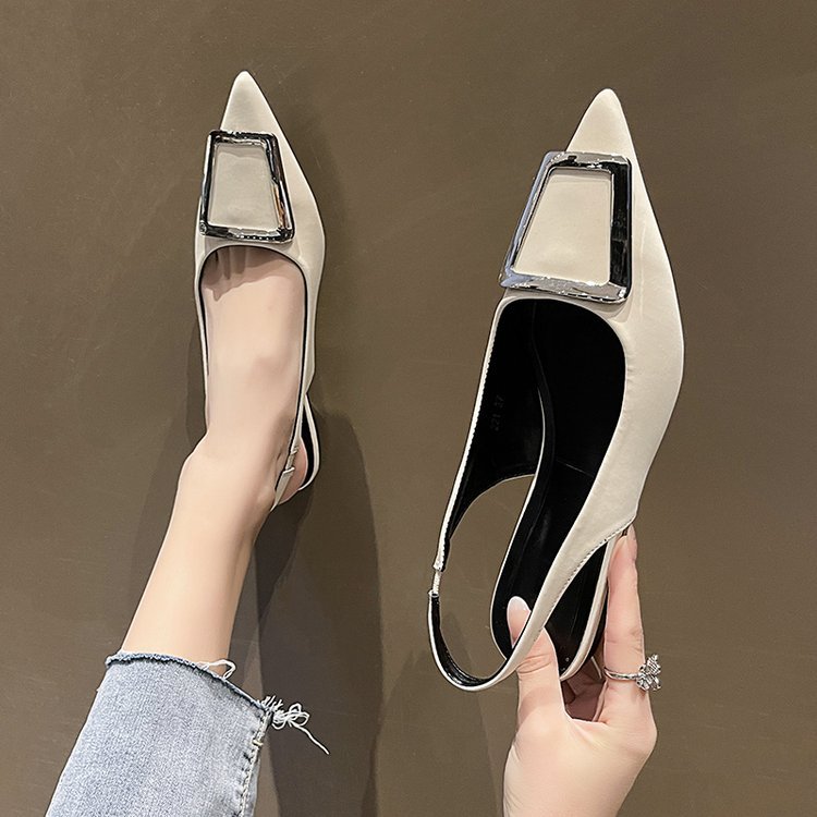Fairy French style Baotou sandals for women 2024 new spring/summer square buckle pointed sandals, simple and elegant_voghion.com