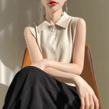 POLO领无袖衬衫式针织衫 女装设计感小众上衣 秋冬新款叠穿内搭