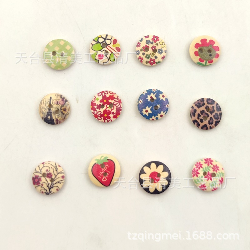 15mm pintado impreso botón madera decorativo impreso Bowl hebilla/Pan hebilla 100 un paquete