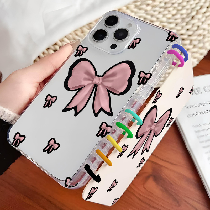 Pink bow notebook flip cover suitable for iPhone 14/13 Apple 16/17 PRO MAX phone case protection Pink bow notebook flip cover suitable for iPhone 14/13 Apple 16/17 PRO MAX phone case protection