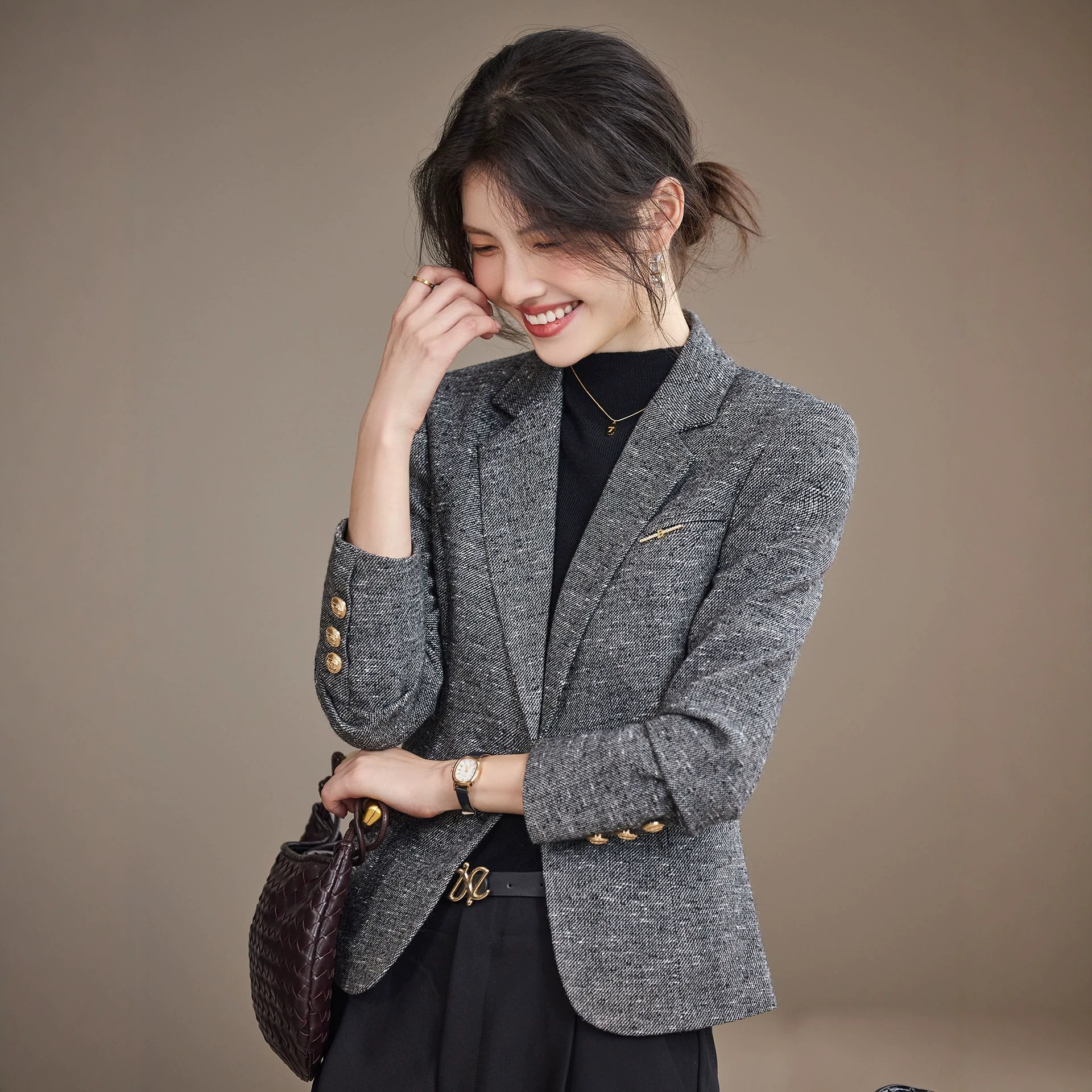 Women's Grey Blazer, 2026 Autumn New Style, Casual, Versatile, High-End, Stylish Blazer Top