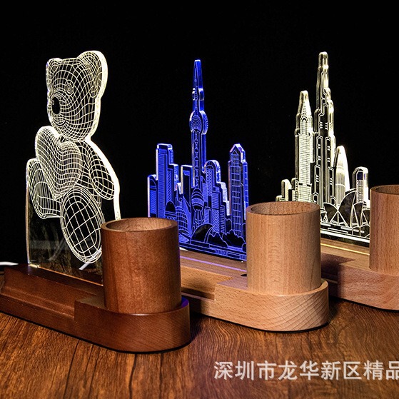 Night Light Base Corporate Commemorative Business Gift Rechargeable Acrylic Lamp Holder Mobile Phone Stand Wooden Oval Pen Holder Night Light Base Corporate Commemorative Business Gift Rechargeable Acrylic Lamp Holder Mobile Phone Stand Wooden Oval Pen Holder