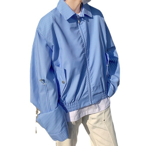 Japanese trend brand striped jacket for men, American street style, niche cool bf, high street, oversized loose bomber jacket top