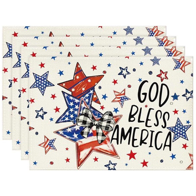 Transfronterizos lino almohadilla de mesa Aliexpress TEMU Amazon almohadilla de mesa cuadrada búfalo rojo almohadilla de Navidad Día de la Independencia