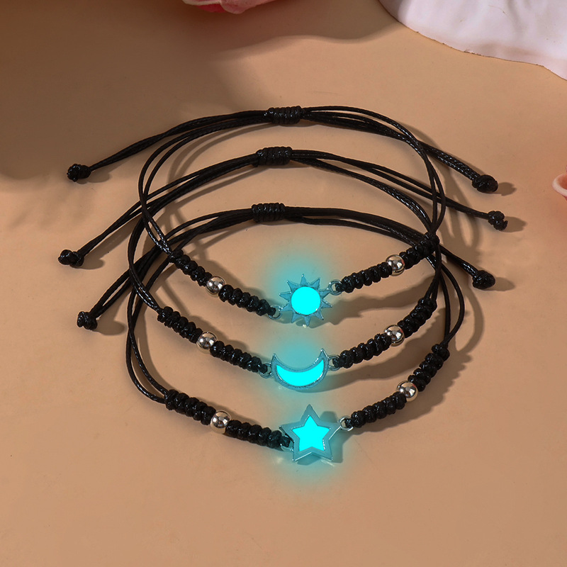 Cross-Border Popular Luminous Sun, Moon, and Star Bracelet Fashion Woven Bracelet Korean Style Simple Couple and Best Friend Jewelry Set