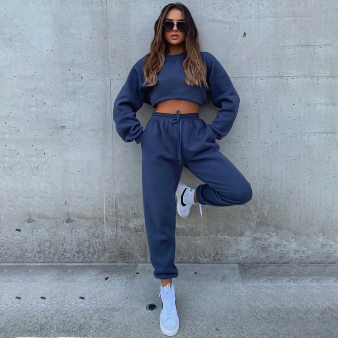 840g Weight Long Sleeve Sleeve Length Polyester Fabric Type Sweatshirt & Hoodie Co-ord Set Sets Type 2 Pieces Set Quantity Casual Occasion Round Neck Neckline Loose Fit Type Solid Color Pattern Winter, Autumn Season Women's Gender Streetwear Style Casual Women's Streetwear Solid Color Polyester Sweatshirt & Hoodie Co-ord Set Pants Sets 21