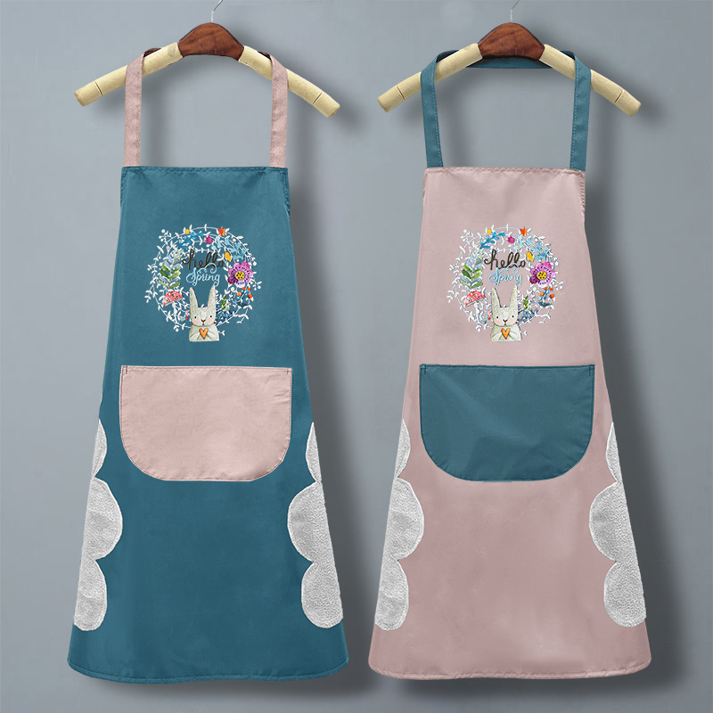 Fabricantes de guirlanda de conejo delantal impermeable a prueba de aceite cocina limpiador doméstico de alto valor de impresión delantal de mujer