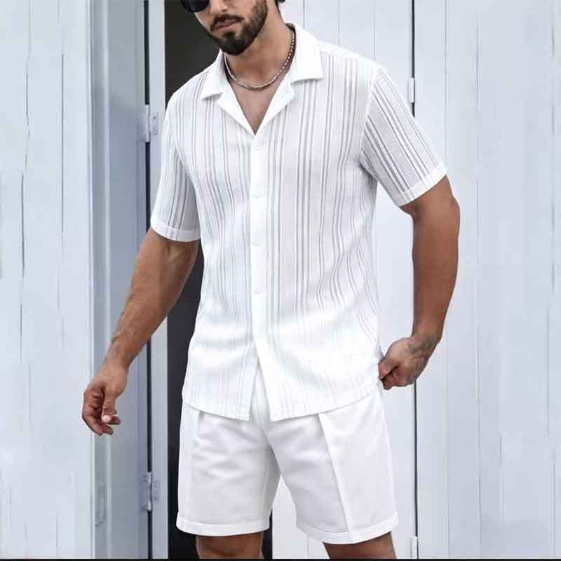 2026 Summer New Arrival Cross-Border Amazon 3D Casual Sports Fashion Lapel Textured Polo Shirt Short-Sleeve Set