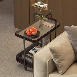 意式极简可以移动边几侘寂风简约轻奢小推车马鞍皮沙发边桌小茶几