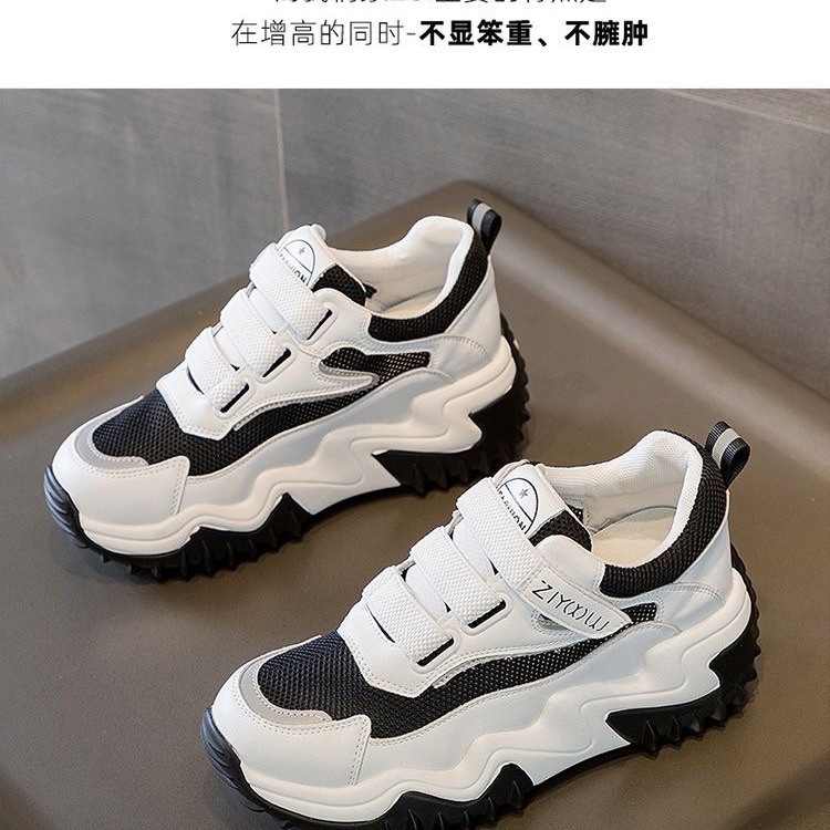 Zapatos casuales de base gruesa de mujer zapatos de malla transpirables de verano delgados aumentan la altura de los zapatos de mujer Velcro 7cm tamaño pequeño