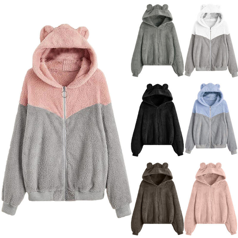 2023 New Autum Women's Sweatshirt Loose Hooded Knitted Plush Cardigan Outwear Top Women's Hoodie